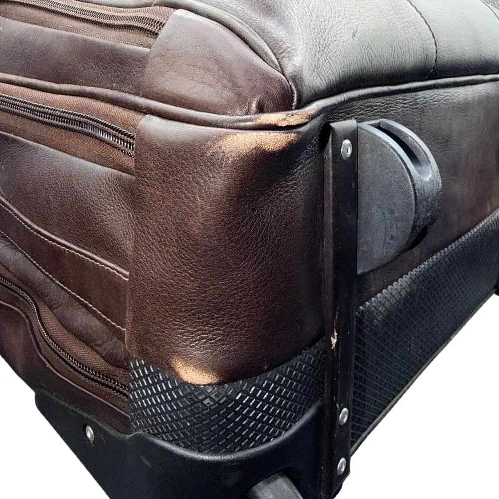 Piel Leather Rolling Laptop Briefcase Brown Wheeled Carry On Travel Bag